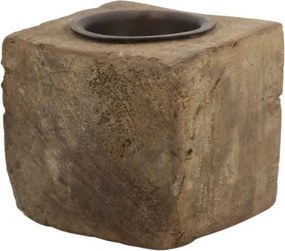 Svietnik Grimaud z recyklovaného dreva s jedným držiakom na sviečku – 6*6*6 cm