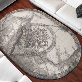 Luxusný sivý oválny koberec s originálnym vzorom Šírka: 80 cm | Dĺžka: 150 cm