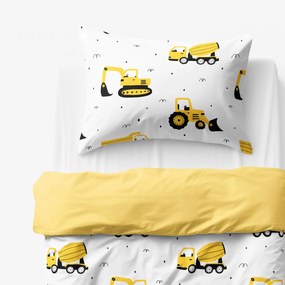 Goldea detské bavlnené obliečky duo - bagre a stavebné autá so žltou 150 x 200 a 50 x 60 cm