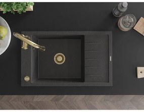 Mexen Elias, 1-komorový granitový drez 795x480x200 mm a drezová batéria Savita, čierna škvrtnitá, 6511-76-672601-50