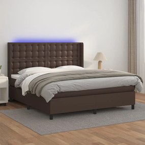 Boxspring posteľ s matracom a LED hnedá 160x200 cm umelá koža 3139394