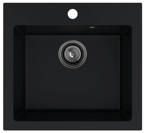 Sink Quality Ferrum 50, kuchynský granitový drez 490x450x195 mm + čierny sifón, čierna, SKQ-FER.C.1K50.XB