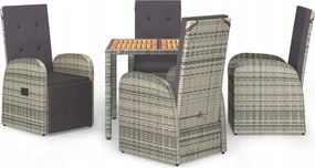 vidaXL 5-dielna sada záhradného nábytku s vankúšmi, šedá, Pe ratan