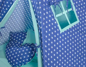Bobono Stan Teepee pre deti + podložka na hranie + ozdobné perie - Hviezdy námornícka modrá