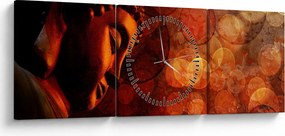 Obraz - Budha v červených tónoch (s hodinami) (90x30 cm)