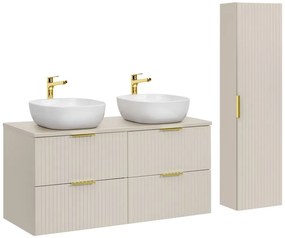 Kúpeľňová zostava Adele Cashmere 120 cm s umývadlami a skrinkami kašmírová