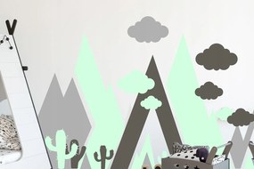 Krásna mentolovo sivá nálepka na stenu abstraktné hory 100 x 200 cm