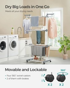 SONGMICS Veľký sušič na prádlo, 64 x 126 x 172 cm, biely