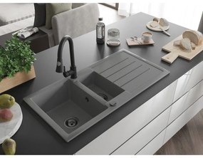 Mexen Andres, 1,5-komorový granitový drez 1000x500x200 mm a drezová batéria Elia, šedá, 6515-71-670101-70-B