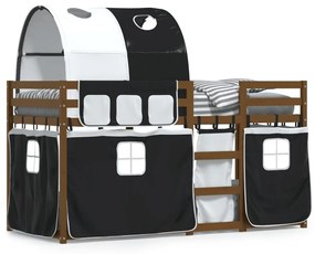 Poschodová posteľ závesy bielo-čierna 90x200cm masívna borovica 3283955