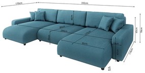 Tyrkysová menčestrová rozkladacia/s úložným priestorom rohová pohovka Sara – Ropez