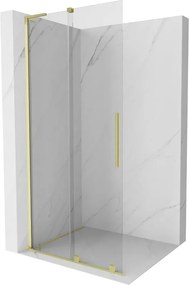 Mexen Velar L, posuvná sprchová zástena Walk-in 100 x 200 cm, 8mm číre sklo, zlatá matná, 871-100-003-03-55