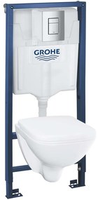GROHE Solido 5v1 - prvok pre závesné WC, stavebná výška 113 cm + nástenná prípojka + závesné WC a Softclose sedátko Lecino Senner + ovládacie tlačidlo Even (chróm), 39467000