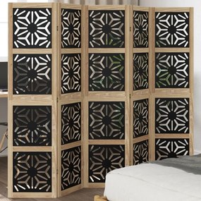 Paraván, 5 panelov, hnedo čierny, masívne drevo paulovnie 358805