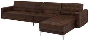 Hnedá rozkladacia sedacia súprava tvaru L čalúnená imitáciou kože ľavostranná / pravostranná ABERDEEN Beliani