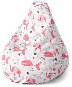Sablio Sedací vak Pear Ružové rybky a Slony - 70 x 95 x 15 cm