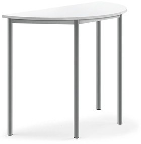 Stôl SONITUS, polkruh, 1200x600x900 mm, HPL - biela, strieborná