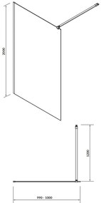 Cersanit Mille, sprchová zástena typu Walk-In 100x200 cm, 8mm číre sklo, chrómový profil, S161-001