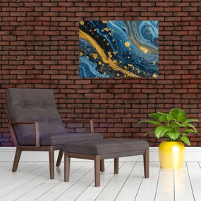 Obraz - Modrá abstrakcia so zlatom (70x50 cm)
