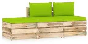 3-dielna záhradná sedacia súprava s podložkami zelené impregnované drevo