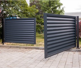 Oceľová dvojkrídlová brána s lamelami Z, šírka 420 cm, výška 146 cm, antracit