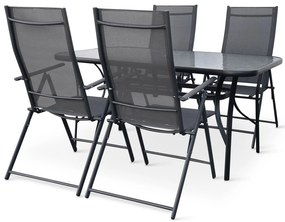 Záhradný jedálenský set Klaudia transparentný + 4x kovová stolička Pia