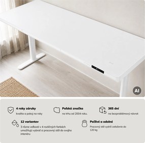 Elektrický písací stôl sit-stand so zásuvkou a bezdrôtovou nabíjačkou Qi biely, 1600 mm: ELLIS