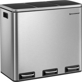 Odpadkový kôš, kôš na separovaný odpad, 54 litrov 3 x 18 L, strieborný