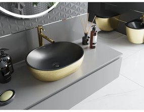Mexen Viki, umývadlo na dosku 48x35x14 cm, čierna matná-zlatý vzor, 21054877