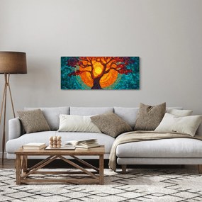 Obraz - Strom života a slnko v mozaike (120x50 cm)