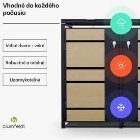 Blumfeldt BinSafe, box na odpadky, 3 odpadkové koše, 240 l, uzamykateľný, pozinkovaná oceľ odolná voči poveternostným vplyvom