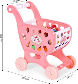 Detský nákupný vozík s 18 potravinami – hračka pre deti 3+, ružový