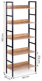 ModernHome Vysoký regál s 5 policami - kovová konštrukcia, MDF dosky
