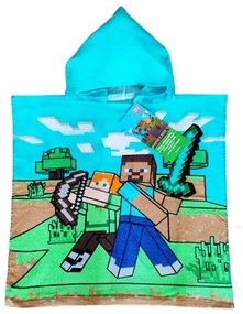 DETSKÝ BAVLNENÝ PONČO UTERÁK S KAPUCŇOU MINECRAFT 50X100 CM VZOROVANÝ