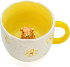 Žltý/krémový porcelánový hrnček 350 ml Surprise Highland Cow – Sass &amp; Belle