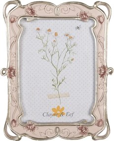 Pastelovo ružový fotorámik so zdobením a kvetmi - 19*2*24 cm / 13*18 cm