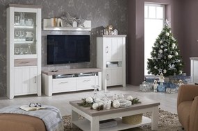 Vysoká vitrína Cruz, bielená pínia/šedý dub