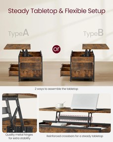 VASAGLE Výškovo nastaviteľný konferenčný stolík, 50x100x(48-63)cm, hnedá/čierna LCT209K01