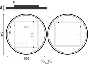 Nimco Čierne okrúhle LED zrkadlo priem. 800 - ZPC 28002R-90