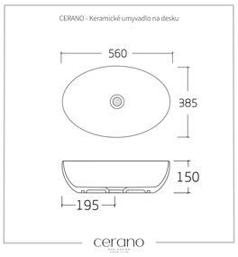 Cerano Ezro, keramické umývadlo na dosku 560x385x150 mm, biela lesklá, CER-CER-428416