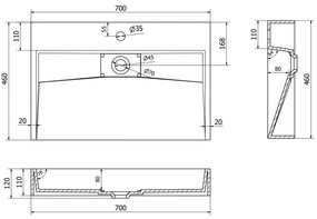 Mexen Ava, umývadlo na dosku z konglomerátu 1/O 70 x 46 cm, čierna matná, 23017071