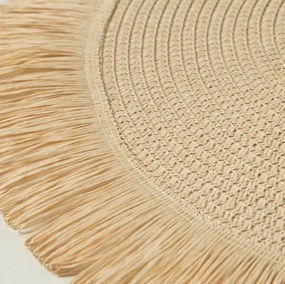 Okrúhla podložka v boho štýle so strapcami - prestieranie 38 cm béžová