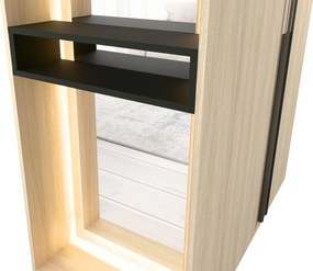 DVOJDVEROVÁ ŠATNÍKOVÁ SKRIŇA GLENN DUB BARISTA + REGÁL + ZRKADLO + LED 110 cm