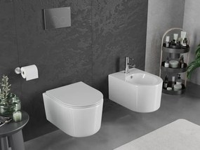 Mexen Sofia, závesná WC misa 490x360x355 mm, Rimless Tornádo + WC sedadlo z duroplastu, biela lesklá, 30540400T