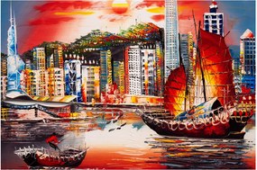 Obrázok - Victoria Harbor, Hong Kong, olejomaľba (90x60 cm)