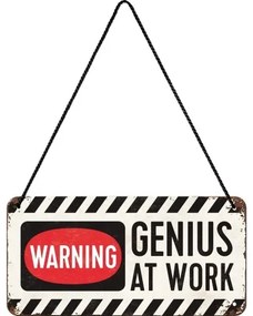 Plechová ceduľa Warning! Genius at Work, (20 x 10 cm)