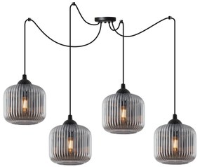 Závesné svietidlo Riffle Spider, 4x grafitové sklenené tienidlo