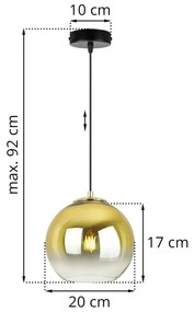 Závesné svietidlo BERGEN GOLD, 1x zlaté/transparentné sklenené tienidlo (fi 20cm)