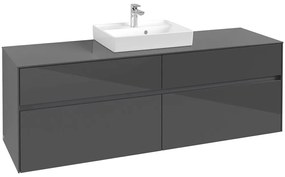 VILLEROY &amp; BOCH Collaro závesná skrinka pod umývadlo na dosku (umývadlo v strede), 4 zásuvky, 1600 x 500 x 548 mm, Glossy Grey, C07700FP