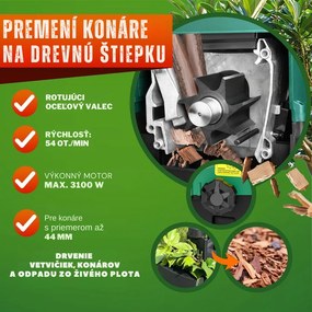 Záhradný štiepkovač/drvič DIOX+2x 60l vrece, 3100W čierna/zelená Gardebruk
